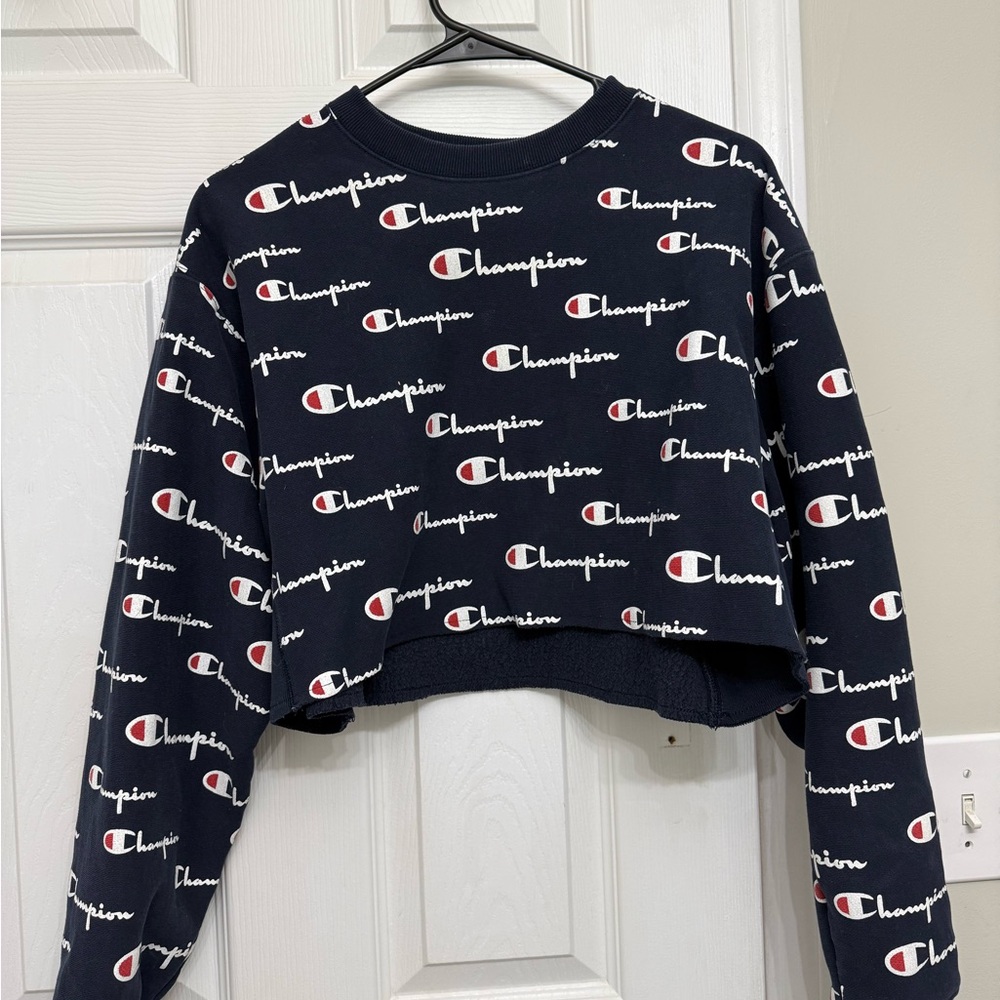 Champion Women's Logo Print Navy Sweatshirt